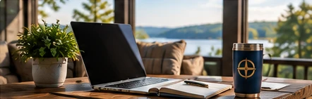 Workspace with laptop and notebook suggesting coordination and personal attention